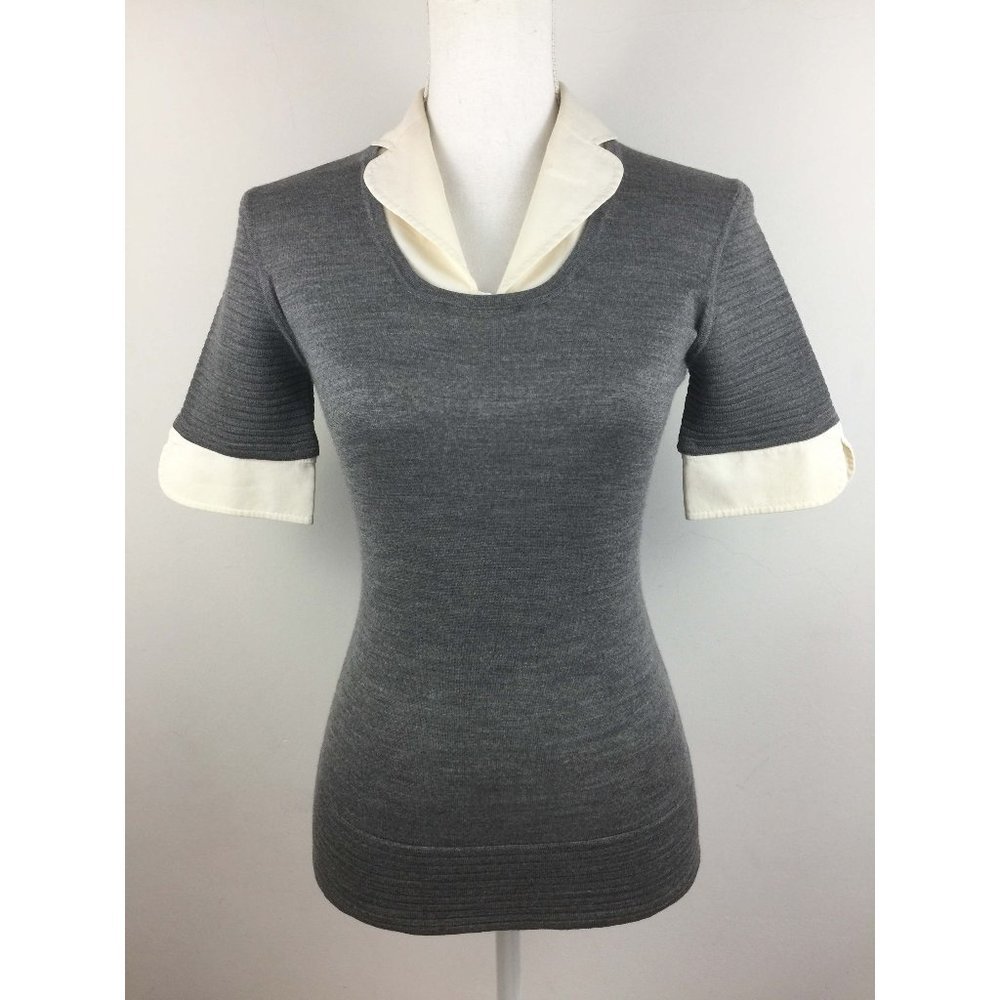 RENA LANGE VIRGIN WOOL SHORT SLEEVE TOP Size S Made in Germany